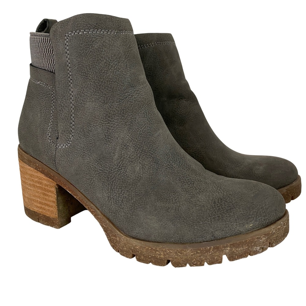 Korks 7M Gray Heeled Ankle Boots Comfy Elastic Panel Block Heel Booties‎